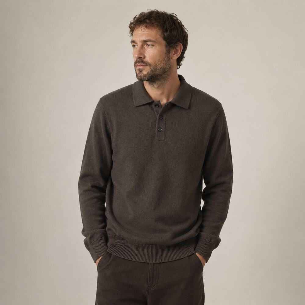 Buck Mason Seafarer Rugby Polo Sweater in Brown Cotton size Medium